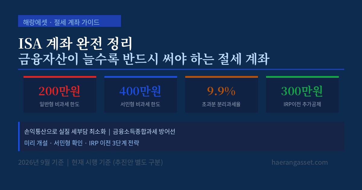 ISA 계좌 완전 정리 — 금융자산이 늘수록 반드시 써야 하는 절세 계좌